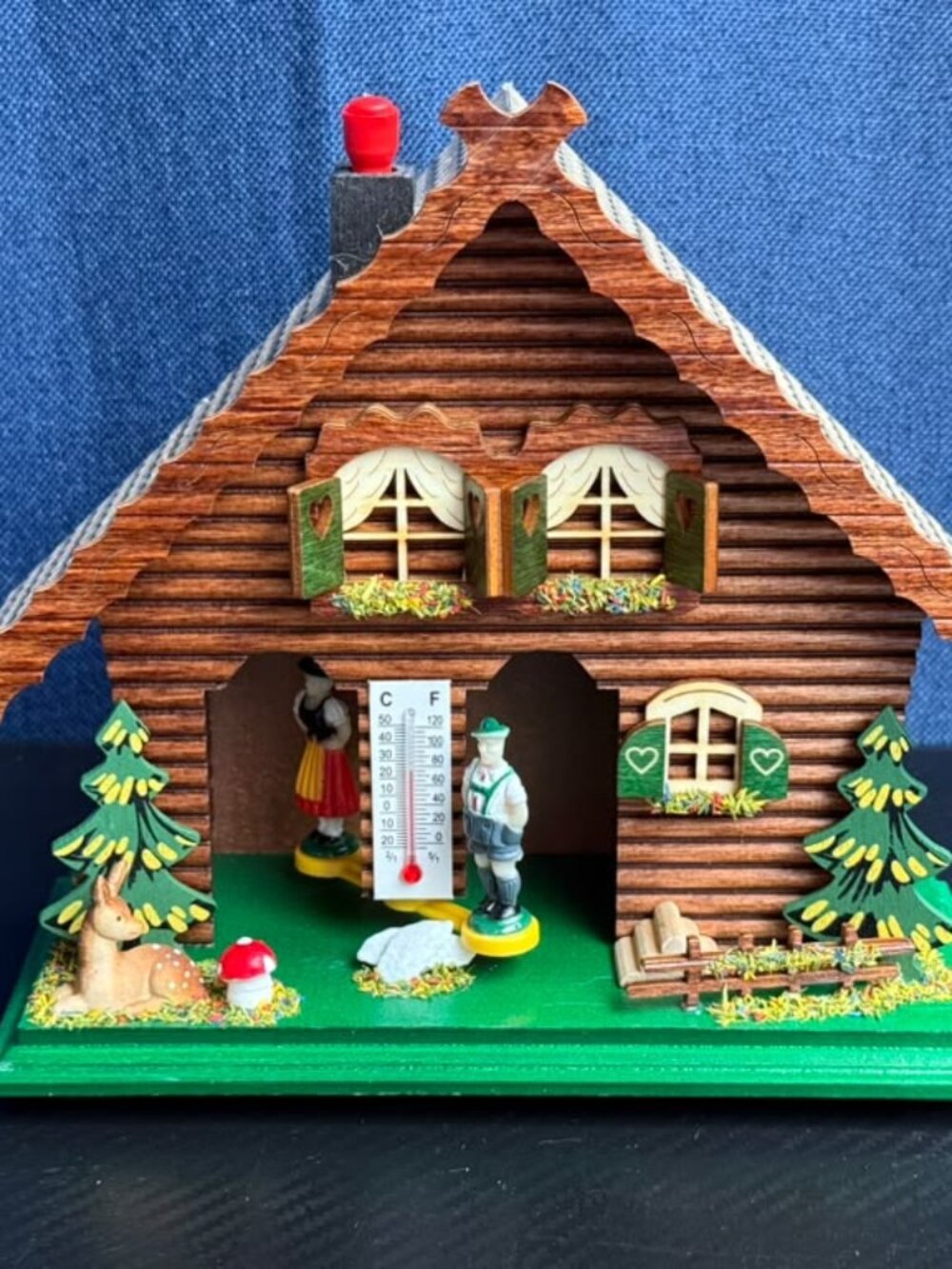 Vintage German Black Forest Weather House Mechanical Wooden Chalet Clock Hat OS